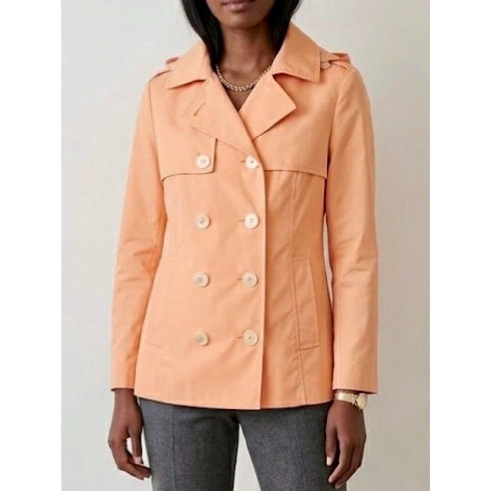 Michael Kors Orange Hooded Short Rain Trench Coat Jacket Womens Medium Double Br